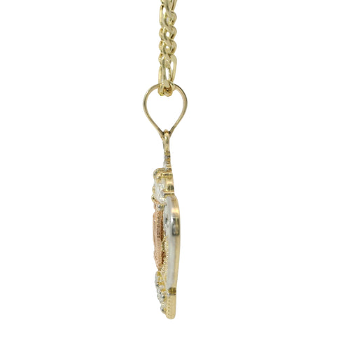 14KT Gold Charm Women's Tri Tone Virgin Mary Tiara with Two White CZ Top Stones and Five White CZ Stones Tiara Band with Plain Split Band