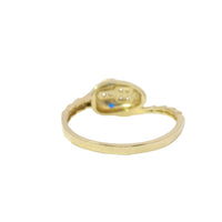 14KT Gold Ring Women's Snake Band with Navy Blue CZ Stone Eyes and White CZ Stones on Top of Nose and Plain Snake Tail Band