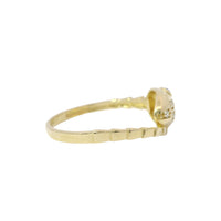 14KT Gold Ring Women's Snake Band with Navy Blue CZ Stone Eyes and White CZ Stones on Top of Nose and Plain Snake Tail Band