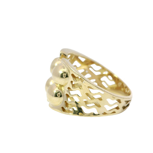 14KT Gold Ring Women's Abstract Square Bubble Dots Split Band Design Wavy Cutout Pattern Band