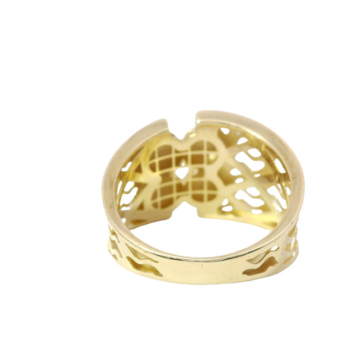 14KT Gold Ring Women's Abstract Square Bubble Dots Split Band Design Wavy Cutout Pattern Band
