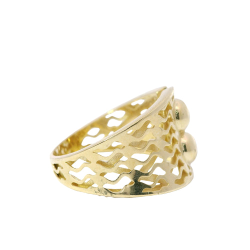 14KT Gold Ring Women's Abstract Square Bubble Dots Split Band Design Wavy Cutout Pattern Band