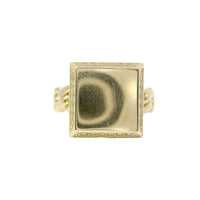 14KT Gold Ring Women's Engravable Square Center with White CZ Stones Edge and Cuban Link Band
