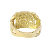 14KT Gold Ring Men's Square Large Flat Nugget with Plain Border and Cuban Link Band