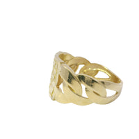 14KT Gold Ring Men's Square Small Flat Nugget with Plain Border and Cuban Link Band