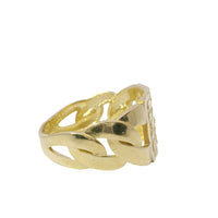 14KT Gold Ring Men's Square Small Flat Nugget with Plain Border and Cuban Link Band