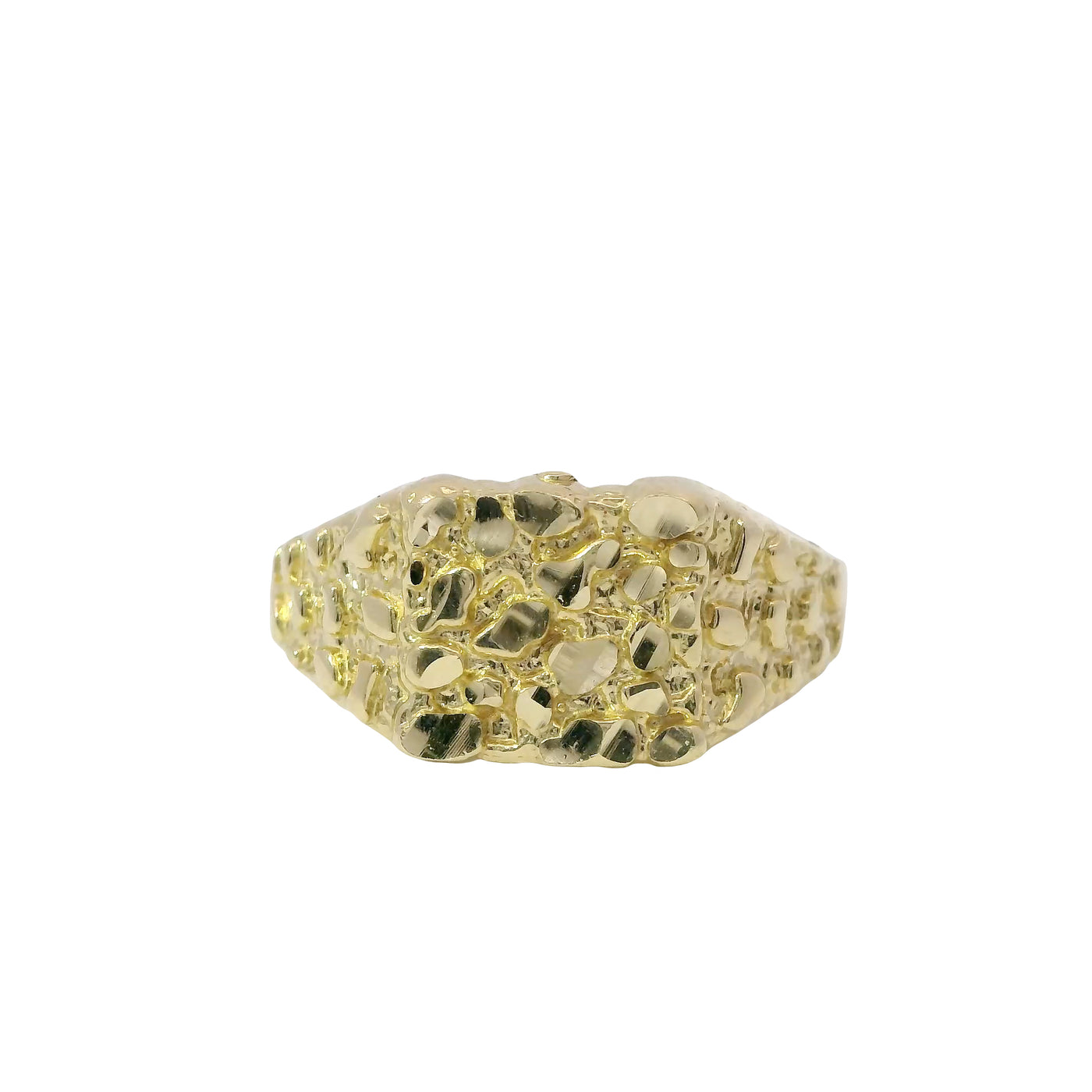14KT Gold Ring (Men/Women/Baby) Ring Square Nugget Center with Plain Band