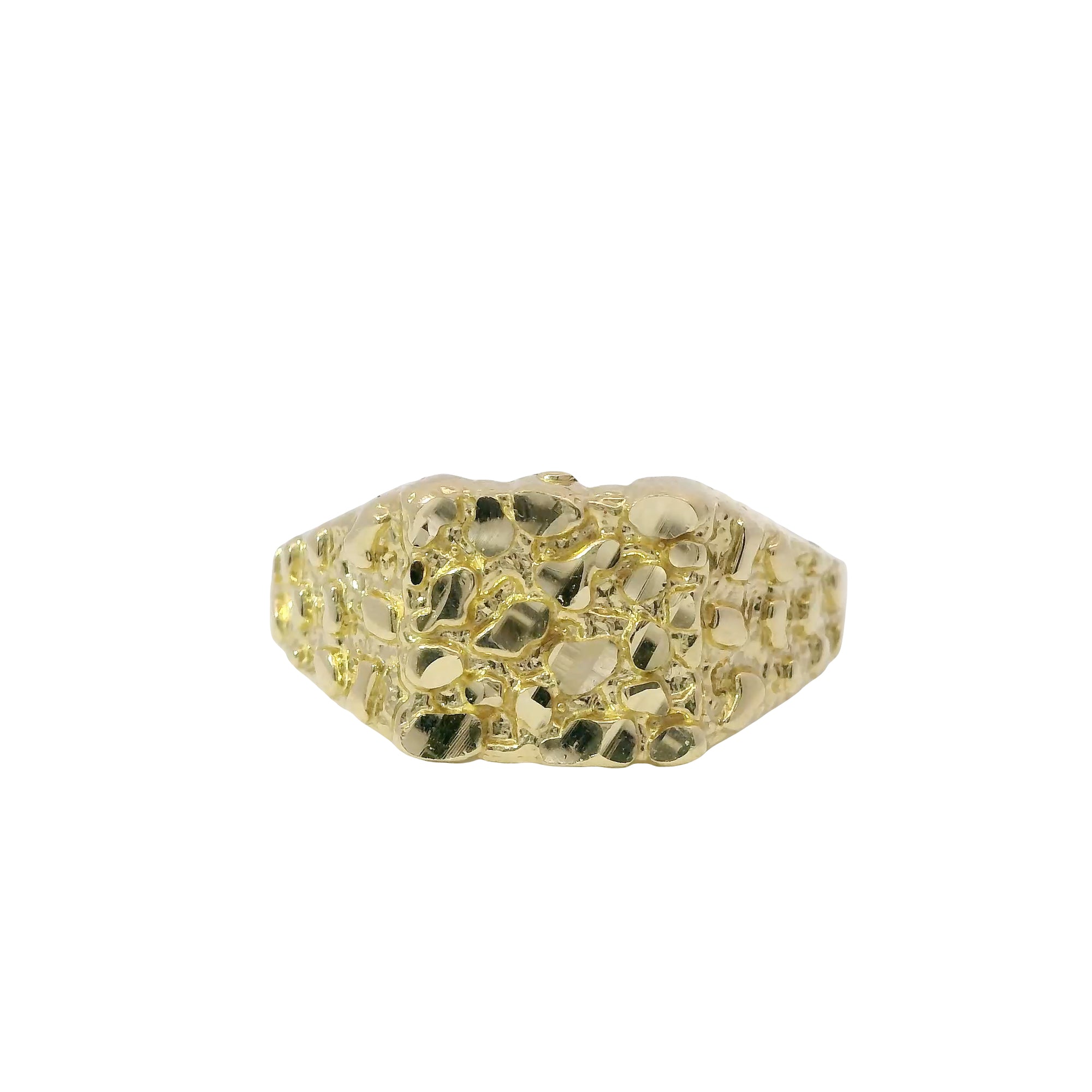 14KT Gold Ring (Men/Women/Baby) Ring Square Nugget Center with Plain Band