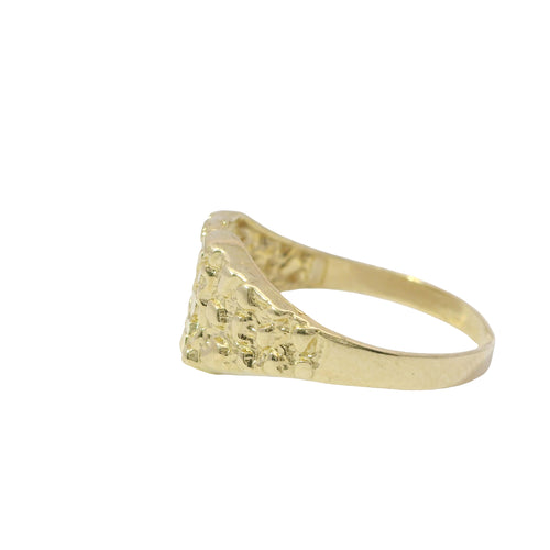 14KT Gold Ring (Men/Women/Baby) Ring Square Nugget Center with Plain Band