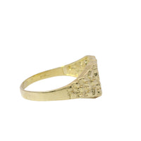 14KT Gold Ring (Men/Women/Baby) Ring Square Nugget Center with Plain Band