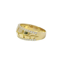 14KT Gold Ring Unisex Mini Nugget Band with White CZ Stone Border