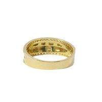14KT Gold Ring Unisex Mini Nugget Band with White CZ Stone Border
