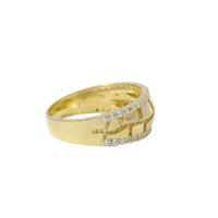 14KT Gold Ring Unisex Mini Nugget Band with White CZ Stone Border