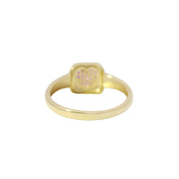 14KT Gold Ring Women's Dark Pink CZ Stones Heart Cluster Center with Square Puff Border and Plain Band