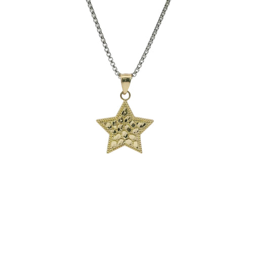 14KT Gold Charm Medium Star Nugget with Beaded Border and Plain Bell