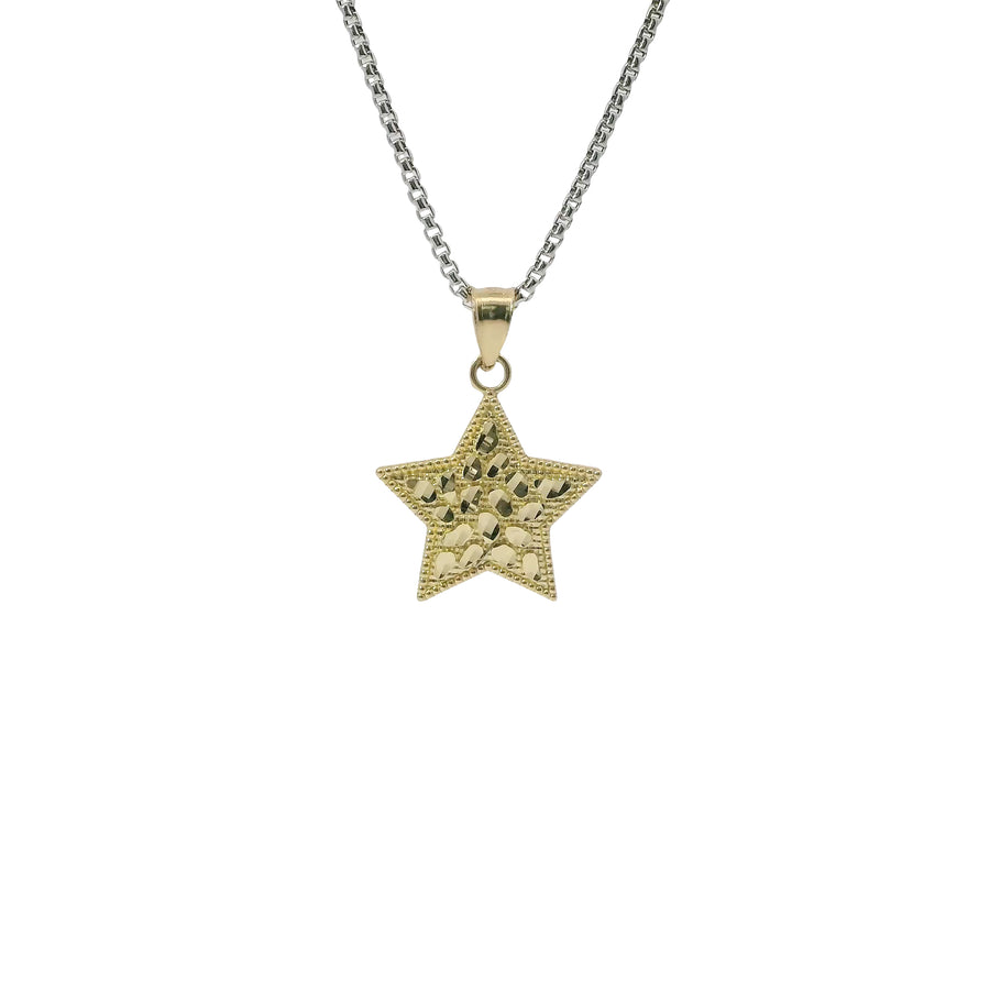 14KT Gold Charm Medium Star Nugget with Beaded Border and Plain Bell