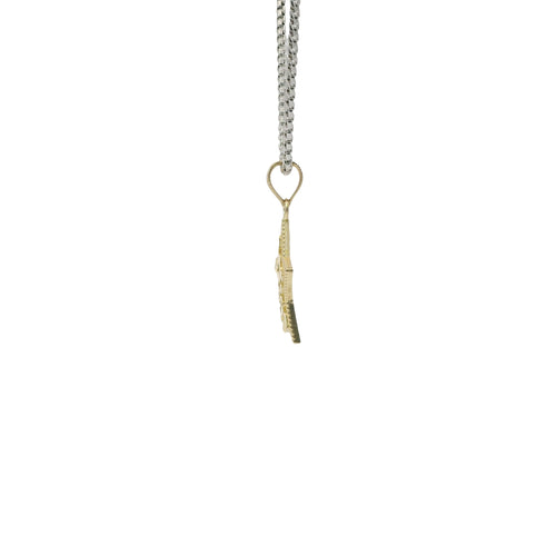 14KT Gold Charm Medium Star Nugget with Beaded Border and Plain Bell