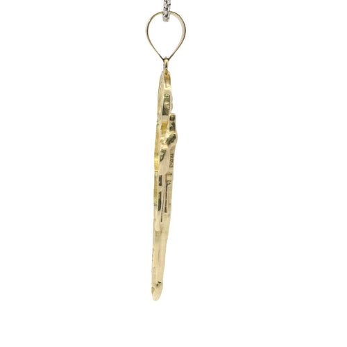 14KT Gold Charm Medium St Jude Shape with White Baguette CZ Stones Halo and Dark Green Baguette CZ Stones Robe with Plain Bell