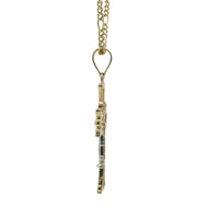 14KT Gold Charm Medium Open Flare End Cross with Two Tone St Jude Center and Plain Bell