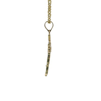 14KT Gold Charm Small Open Flare End Cross with Two Tone St Jude Center and Plain Bell