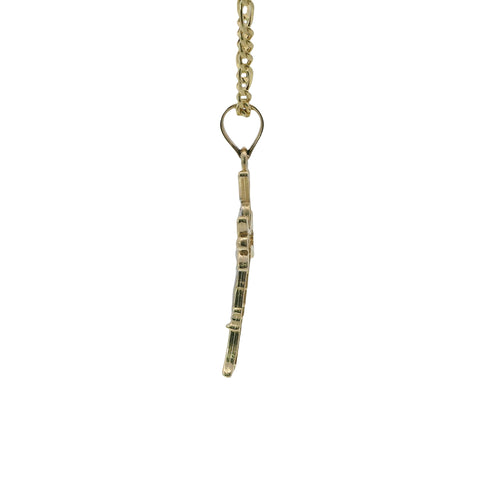 14KT Gold Charm Small Open Flare End Cross with Two Tone St Jude Center and Plain Bell
