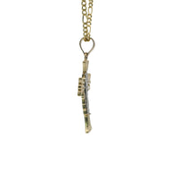 14KT Gold Charm Small Open Flare End Cross with Two Tone St Jude Center and Plain Bell