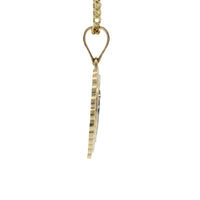 14KT Gold Charm Medium Two Tone Lattice Heart St Jude with Scallop Border and Plain Bell