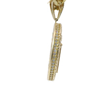 14KT Gold Charm Large Oval St Jude with Sunray Background, Nugget Border, White CZ Stones Edge and Bell
