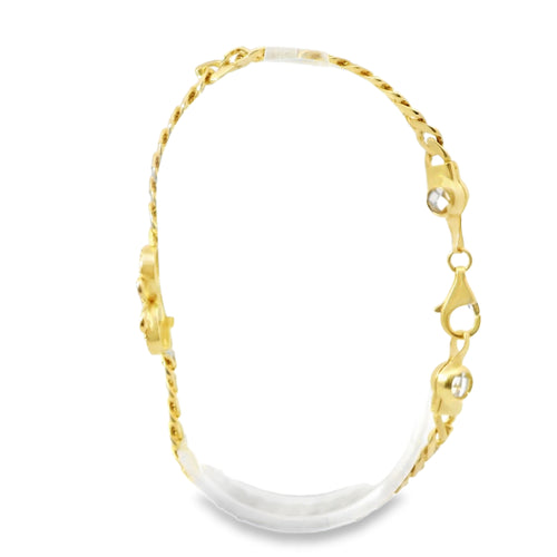 14KT Gold Bracelet Women's Single Charm Quinceanera Sunray Butterfly with White CZ Stones Border and White CZ Stone End Cuban Link Lobster Clasp Band