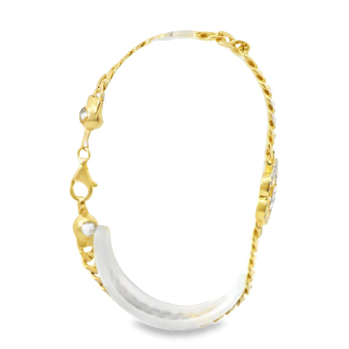 14KT Gold Bracelet Women's Single Charm Quinceanera Sunray Butterfly with White CZ Stones Border and White CZ Stone End Cuban Link Lobster Clasp Band