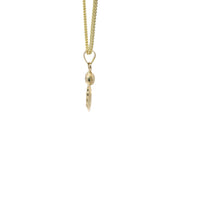 14KT Gold Charm Extra Small Round Sunray Virgin Mary Coin with White CZ Stone Top and Plain Bell