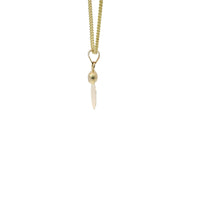 14KT Gold Charm Extra Small Round Sunray Virgin Mary Coin with White CZ Stone Top and Plain Bell