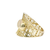 14KT Gold Ring Women's Abstract Bubble Double Tear Drops with Brick Pattern Lattice Cutout Band