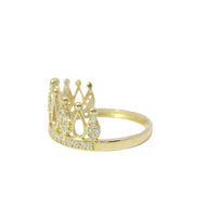 14KT Gold Ring Women's Tear Drop Crown with Five White CZ Stone Drops and White CZ Stones Band