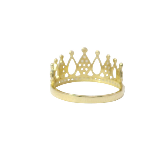 14KT Gold Ring Women's Tear Drop Crown with Five White CZ Stone Drops and White CZ Stones Band