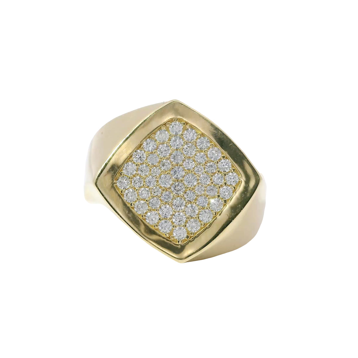 14KT Gold Ring Women's Abstract Twisted Square White CZ Stone Cluster Center with Plain Band