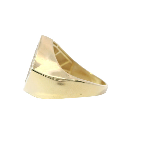 14KT Gold Ring Women's Abstract Twisted Square White CZ Stone Cluster Center with Plain Band