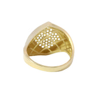 14KT Gold Ring Women's Abstract Twisted Square White CZ Stone Cluster Center with Plain Band