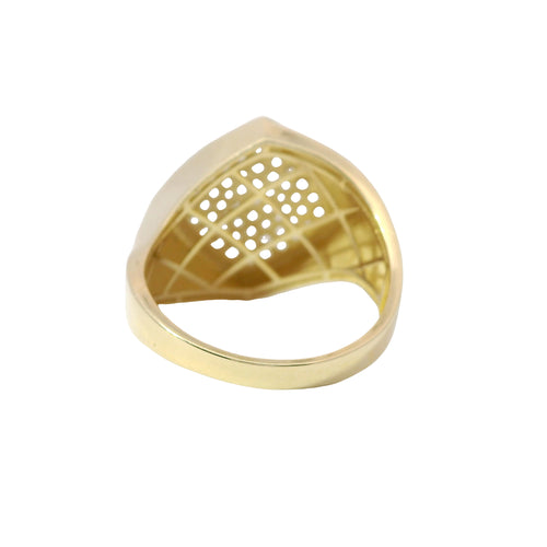 14KT Gold Ring Women's Abstract Twisted Square White CZ Stone Cluster Center with Plain Band
