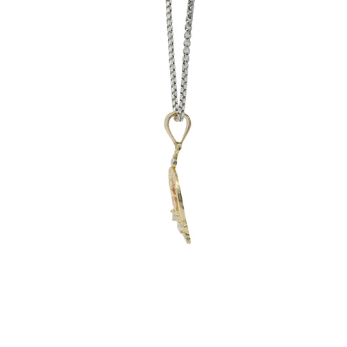 14KT Gold Charm Medium Tri Tone "15" Quinceanera Crown with Four White CZ Stones Base and Plain Bell