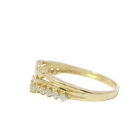 14KT Gold Ring Women's Light Weight Triple Solid Heart Center with Lower White CZ Stone Chevron Band