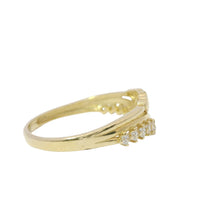 14KT Gold Ring Women's Light Weight Triple Solid Heart Center with Lower White CZ Stone Chevron Band