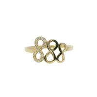 14KT Gold Ring Women's Triple Infinity Loop One White CZ Stone and Two Plain Loops with Plain Band