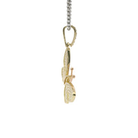 14KT Gold Charm Tri Tone White CZ Stones Butterfly with Rose Gold Body and White Gold White CZ Stones Wings and Bell