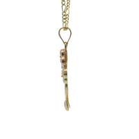 14KT Gold Charm Large Tri Tone Heart Petal Flower with White CZ Stones Petals and Plain Bell