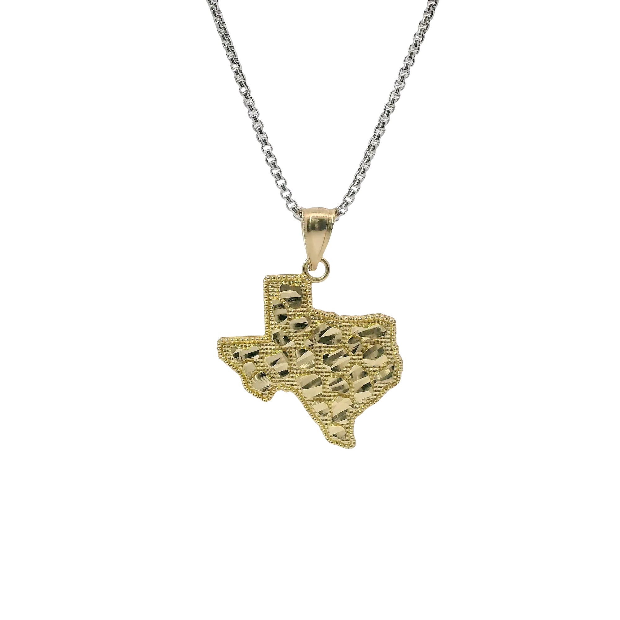 14KT Gold Charm Medium Texas Nugget with Beaded Border and Plain Bell