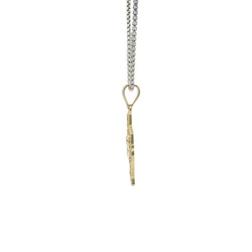 14KT Gold Charm Medium Texas Nugget with Beaded Border and Plain Bell