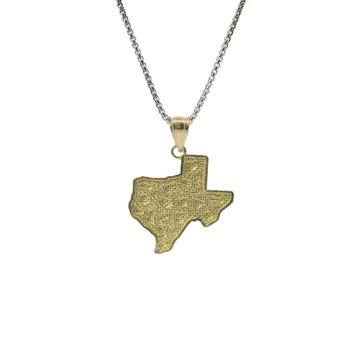 14KT Gold Charm Medium Texas Nugget with Beaded Border and Plain Bell