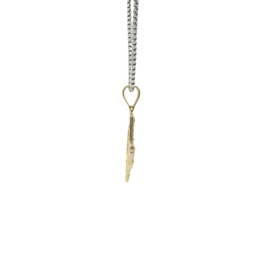 14KT Gold Charm Medium Texas Nugget with Beaded Border and Plain Bell