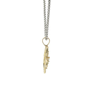 14KT Gold Charm Five Petal White Flower with White CZ Stones Border and Plain Bell
